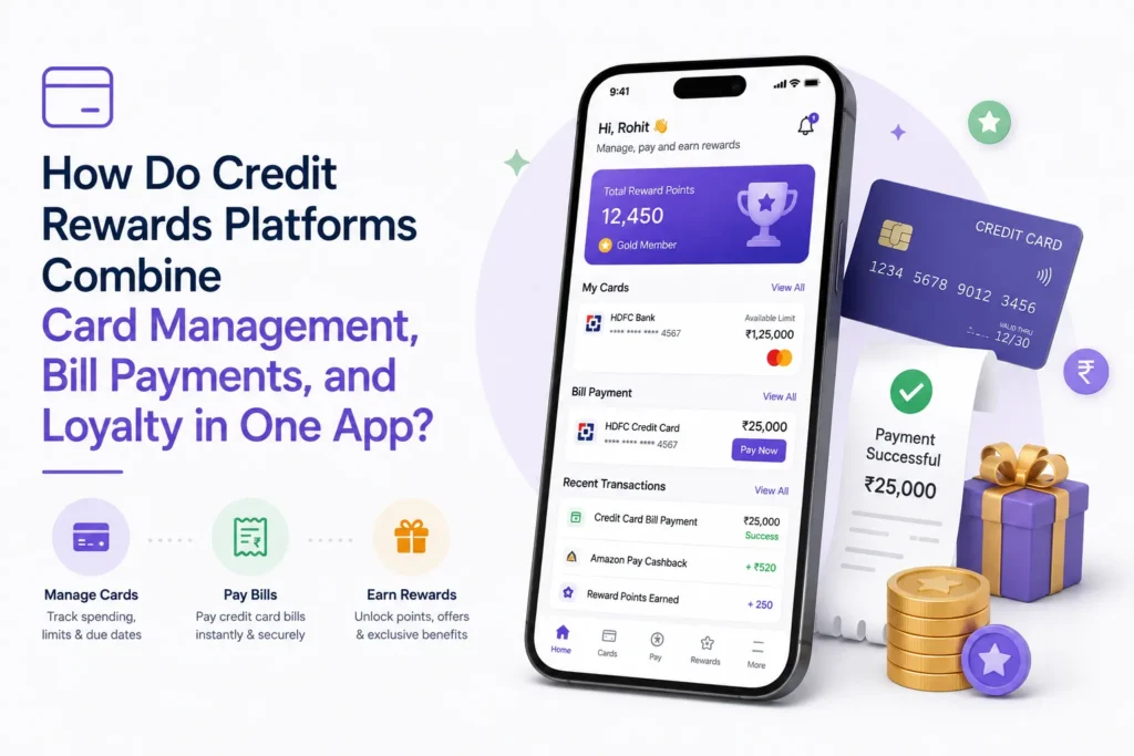 Credit rewards platform combining card management, bill payments, cashback, reward points, offers, and loyalty benefits in one app