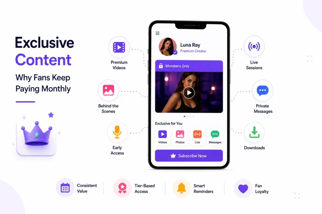How Do Creators Use Memberships and Subscriptions to Build Recurring Fan Engagement? 1 Exclusive creator content with premium videos, live sessions, private messages, early access, and downloads for monthly subscribers