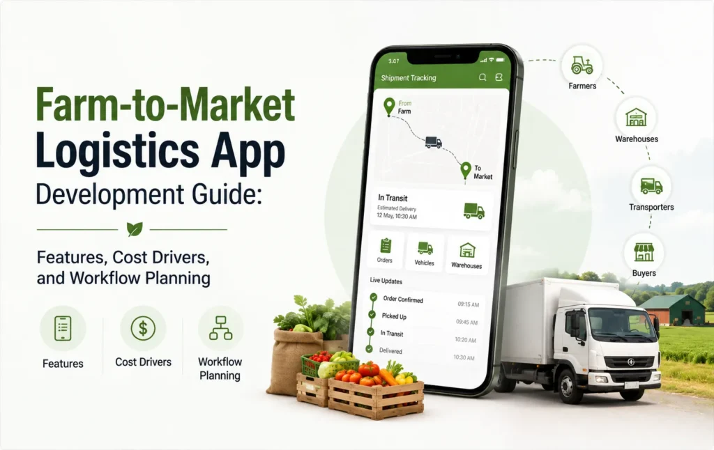 Farm-to-market logistics app development guide covering features, cost drivers, and workflow planning.