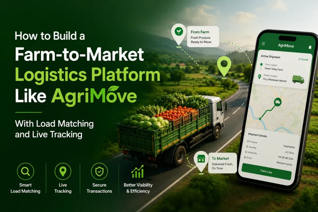 Farm-to-market logistics platform like AgriMove with load matching, live tracking, and agricultural delivery management
