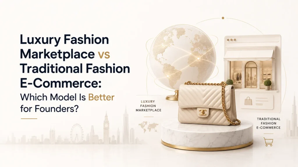 Luxury fashion marketplace vs traditional fashion e-commerce comparison showing marketplace and direct retail business models
