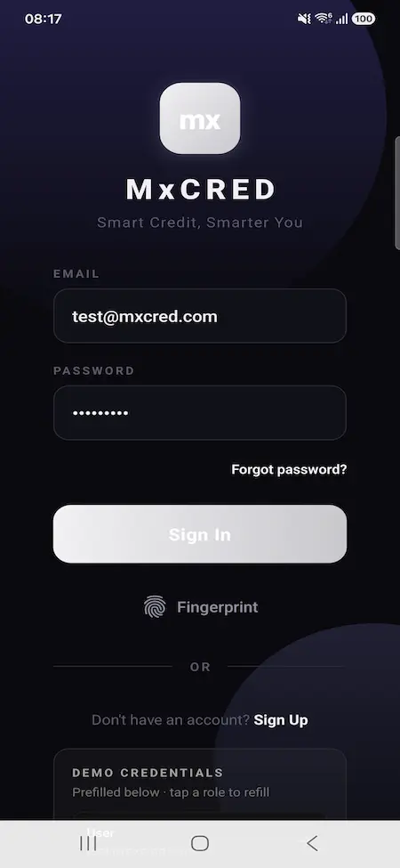Cred Clone Mobile Sign-In Screen