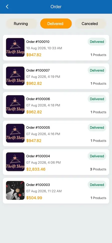 Amazon Clone Mobile Order History
