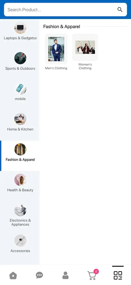 Amazon Clone Mobile Product Categories