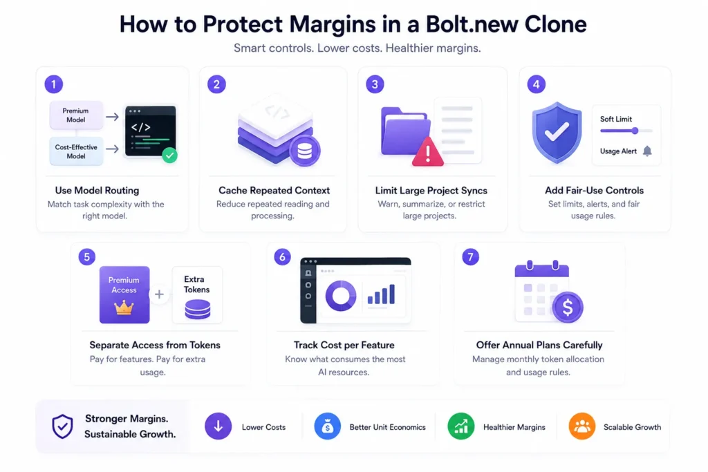 How Does a Bolt.new Clone Make Money? AI Token Pricing, Subscriptions, and Enterprise Revenue 2 How to protect margins in a Bolt.new clone using AI cost controls, model routing, caching, sync limits, and fair-use policies