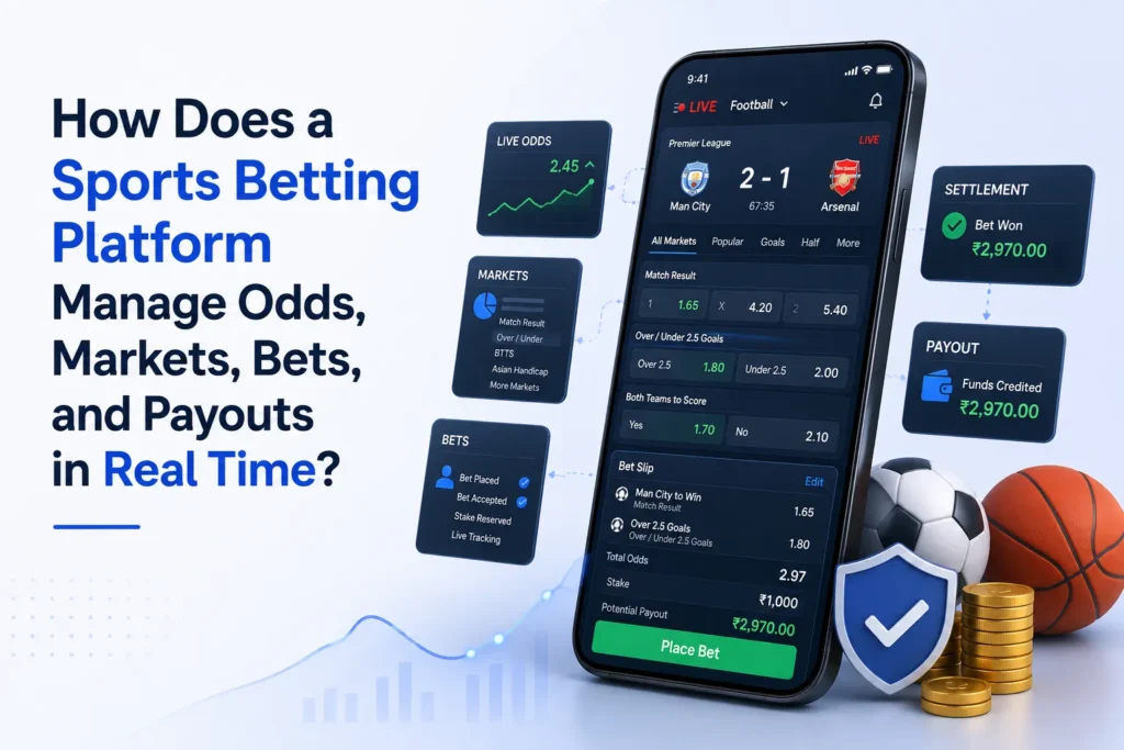 Sports betting platform managing real-time odds, markets, bets, settlements, and payouts through live sportsbook workflows.
