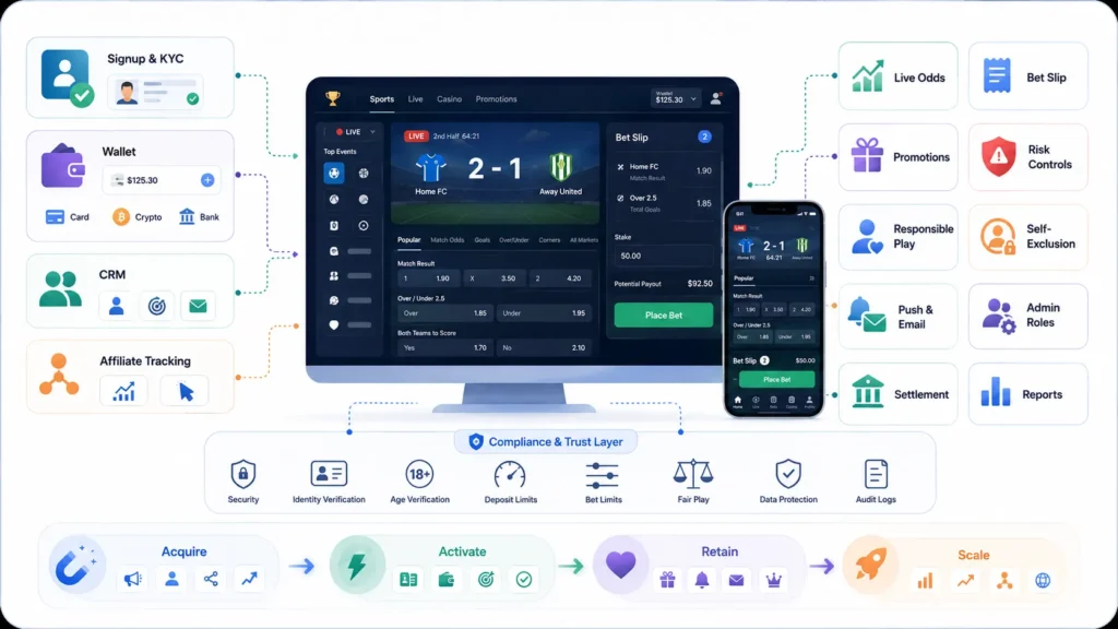 Sports Betting Platform Go-to-Market Strategy: Acquiring Bettors, Building Trust, and Improving Retention 2 Sports betting platform GTM strategy covering market selection, sports, positioning, acquisition channels, trust, activation, retention, and responsible gaming.