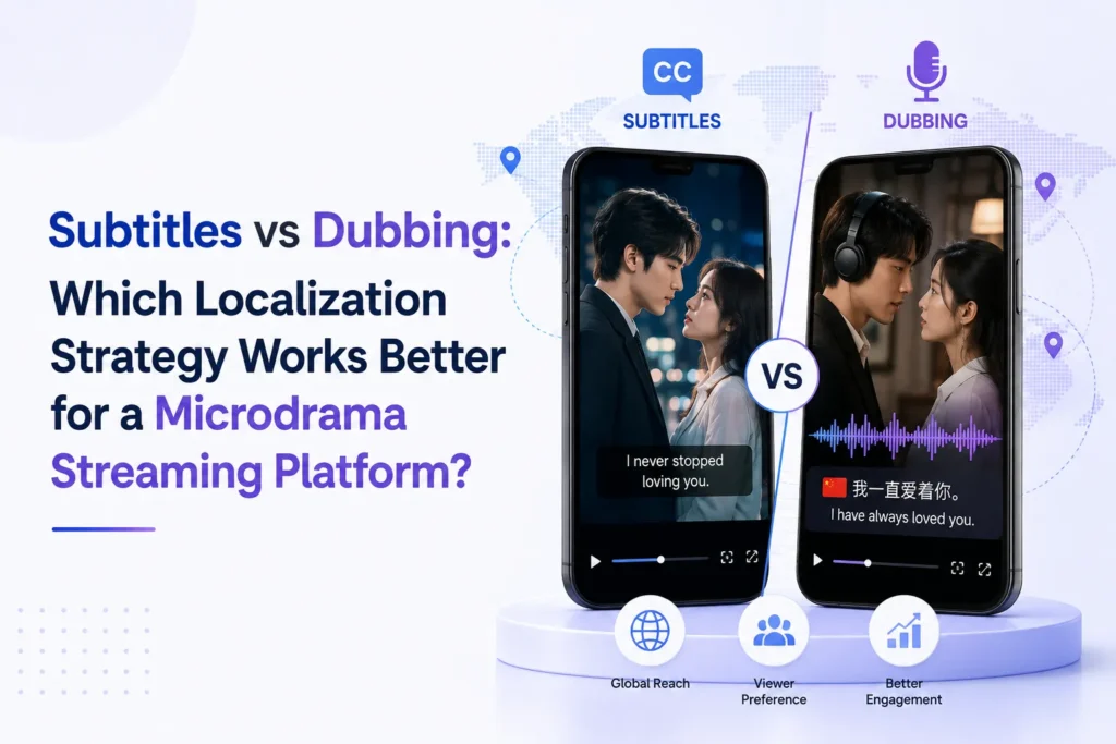 Subtitles vs dubbing comparison for a microdrama streaming platform localization strategy across global markets.