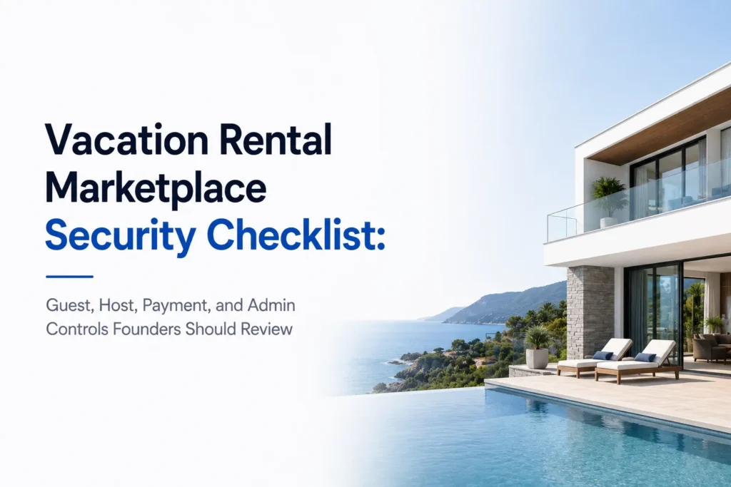Vacation rental marketplace security checklist covering guest, host, payment, booking, and admin security controls