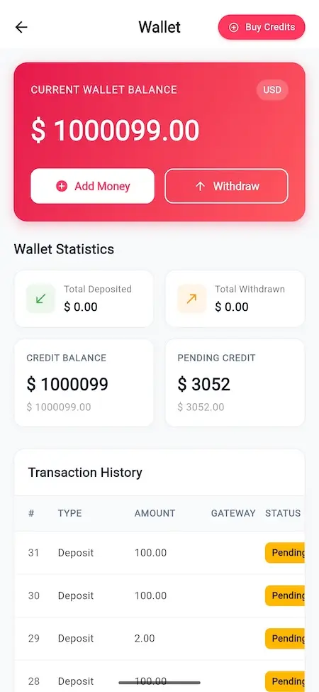 9flats Clone 27 wallet screen
