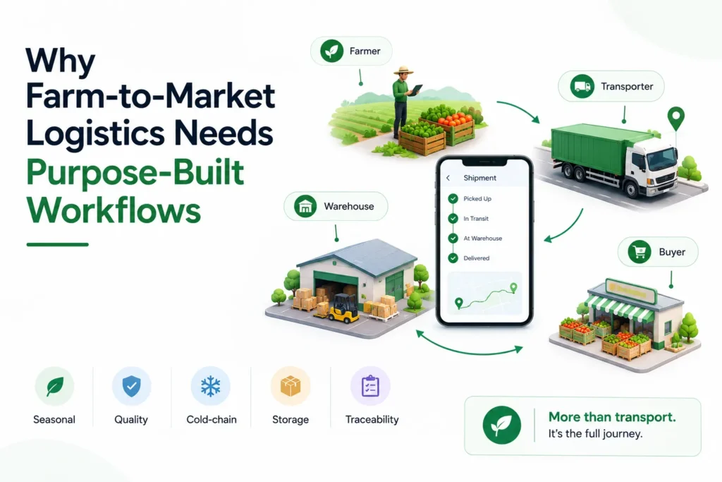 How Agricultural Logistics Platforms Work: Farm-to-Market Workflows, Users, and Business Logic. 1 Why farm-to-market logistics needs purpose-built workflows for quality, cold-chain handling, storage, traceability, and delivery coordination.