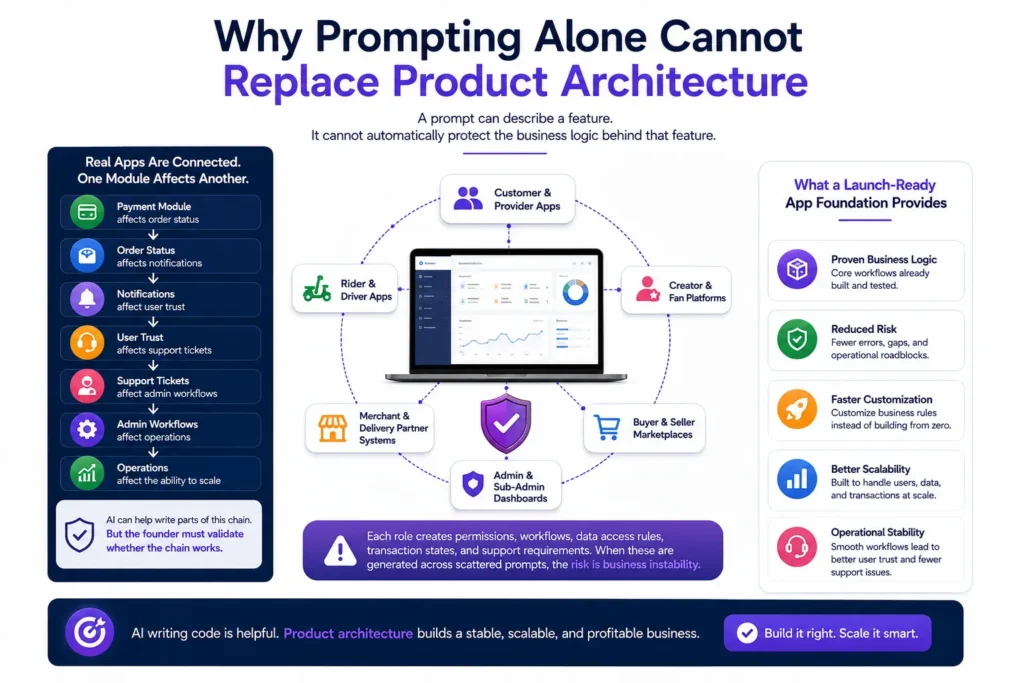 Why prompting alone cannot replace product architecture for building stable, scalable, and launch-ready applications