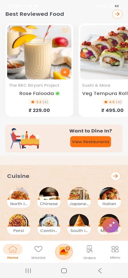 White Label Food Delivery App 24 UberEats Clone Customer Food Discovery showing best-reviewed dishes, cuisine categories and restaurant discovery action