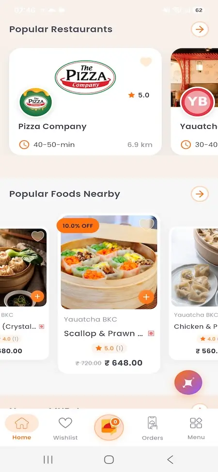 White Label Food Delivery App 23 UberEats Clone Popular Restaurants and Foods showing popular restaurant cards and nearby dish recommendations with prices