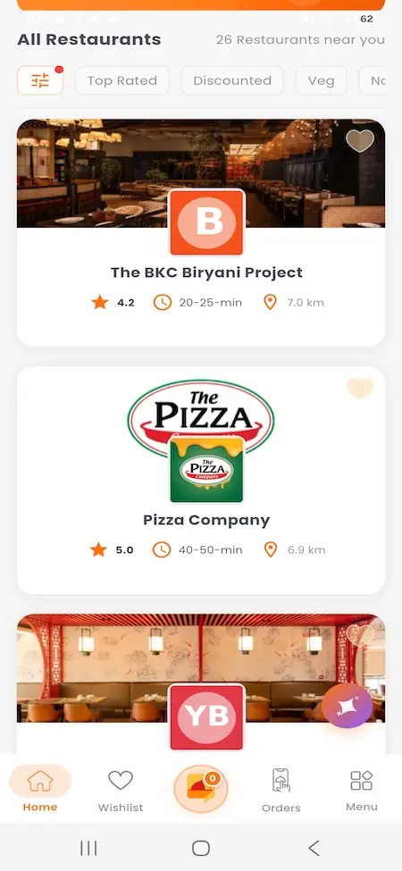 White Label Food Delivery App 22 UberEats Clone All Restaurants List showing restaurant cards with ratings, delivery time, distance and cuisine filters