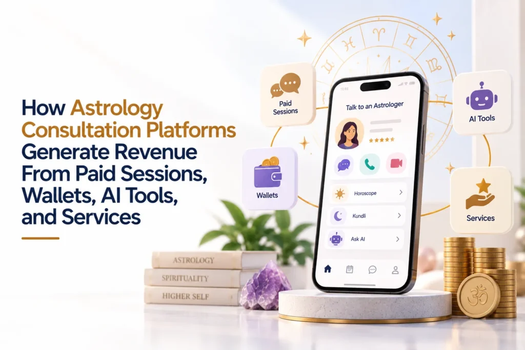 Astrology consultation platform revenue model from paid sessions, wallets, AI tools, and services