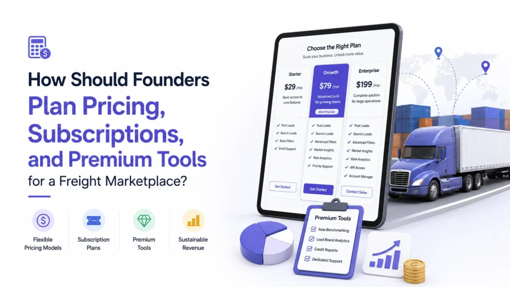 Freight marketplace pricing strategy with subscriptions, transaction fees, and premium tools