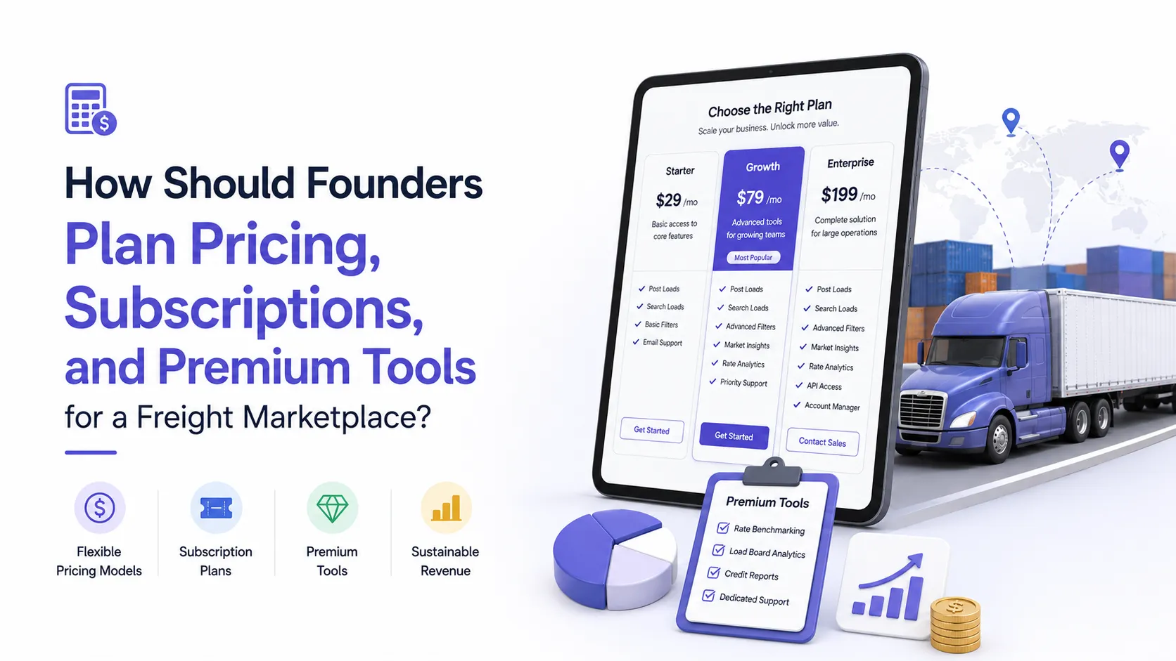 Freight marketplace pricing strategy with subscriptions, transaction fees, and premium tools