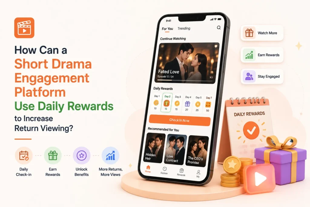 Short drama engagement platform using daily rewards, check-ins, and unlock benefits to increase return viewing and audience retention.