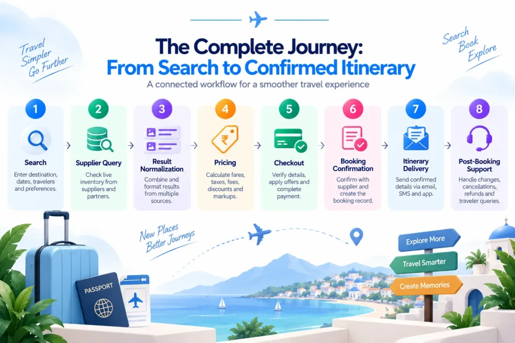 From Travel Search to Confirmed Itinerary: How a Regional Travel Booking Platform Works Behind the Scenes 1 Travel search to confirmed itinerary workflow for a regional travel booking platform