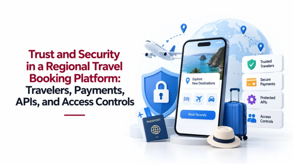Trust and security in a regional travel booking platform with secure payments, protected APIs, traveler verification, and access controls