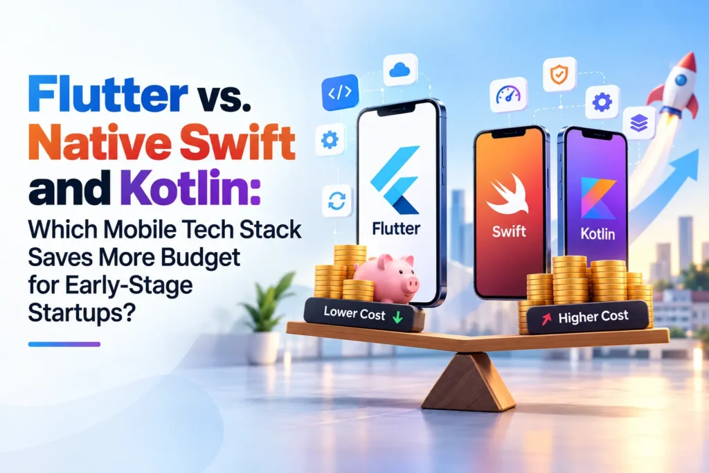 Flutter vs. Native Swift and Kotlin mobile app development cost comparison showing which technology stack helps early-stage startups save more budget.