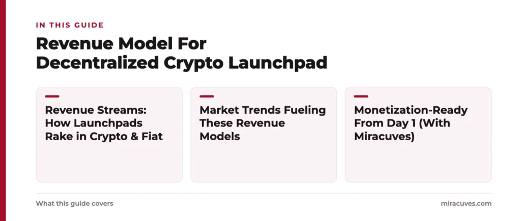 Revenue Model For Decentralized Crypto Launchpad 1 Revenue Model For Decentralized Crypto Launchpad: Revenue Streams: How Launchpads Rake in Crypto & Fiat, Market Trends Fueling These Revenue Models, Monetization-Ready From Day 1 (With Miracuves)