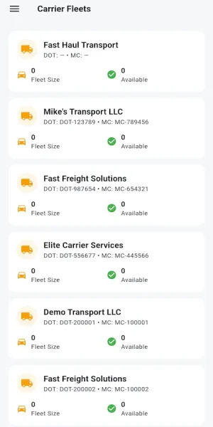 DAT load board broker mobile carrier-fleet directory with ratings, equipment, and availability