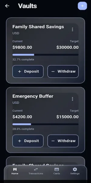 Goal-Based Savings Vault Dashboard for Digital Banking App
