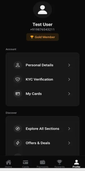 Cred Clone Mobile Profile and Account Menu