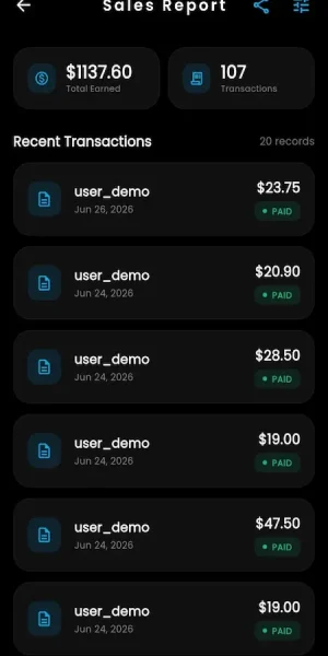OnlyFans clone sales report dashboard showing creator earnings, transaction history, payment analytics, revenue tracking, and sales management